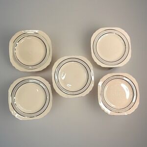 Vintage Limoges Peach Blo Ritz Platinum‎ Dessert Plates Seabring Ohio 5 Piece